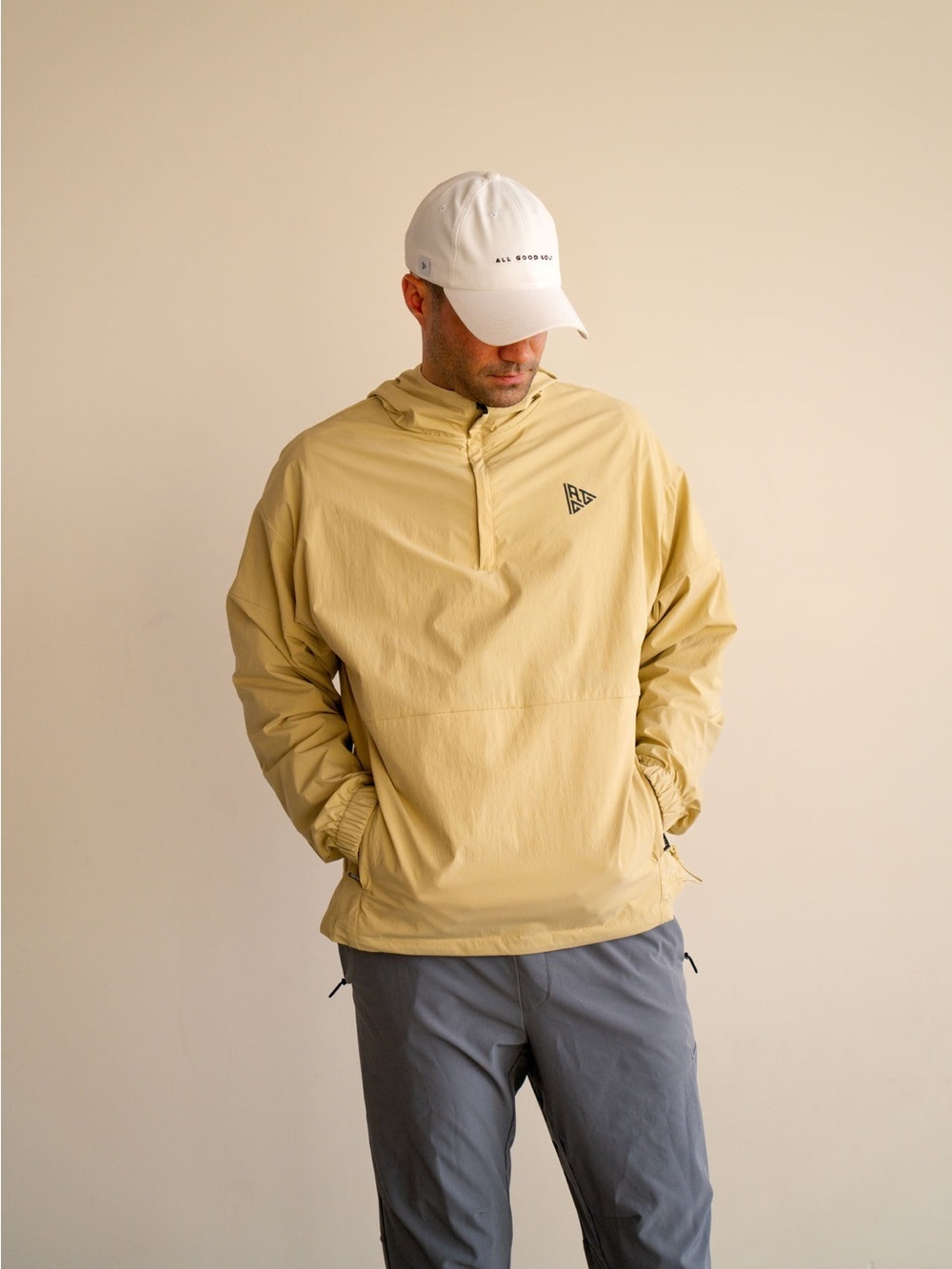 NEW All Good Golf Tech Windbreaker Cinch Desert Sand Tan Large NWT